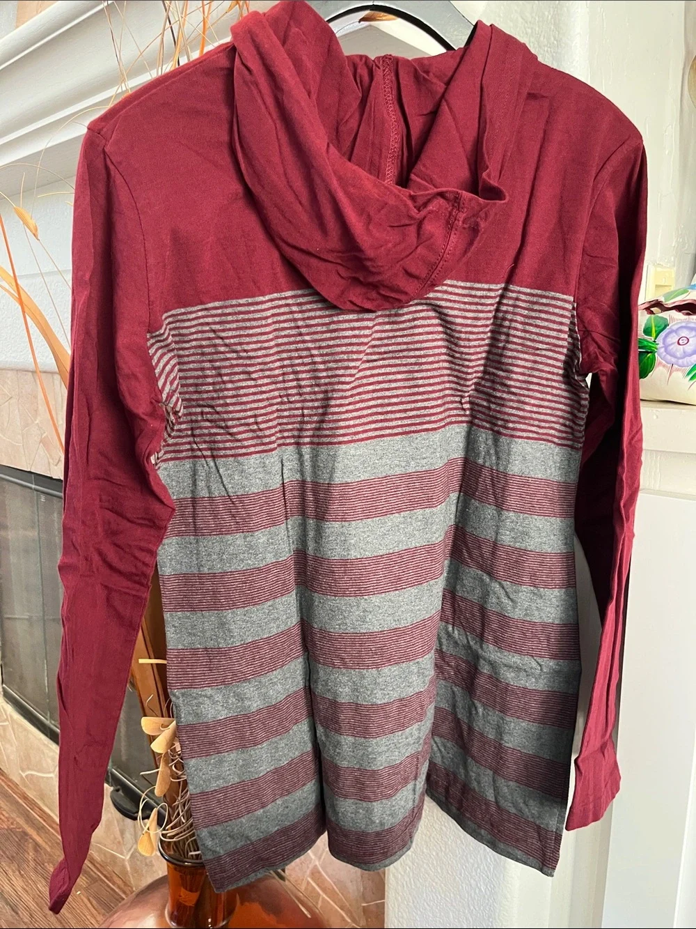 The Children's Place Burgundy & Gray Hooded Long Sleeve Shirt